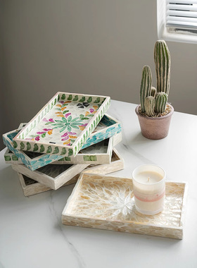 高颜值彩色贝壳收纳托盘装饰摆件