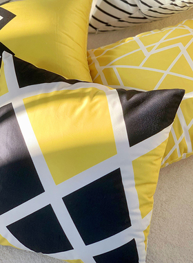 新款时尚黄色几何抱枕沙发卧室靠垫客厅床头毛绒汽车靠枕含芯布艺