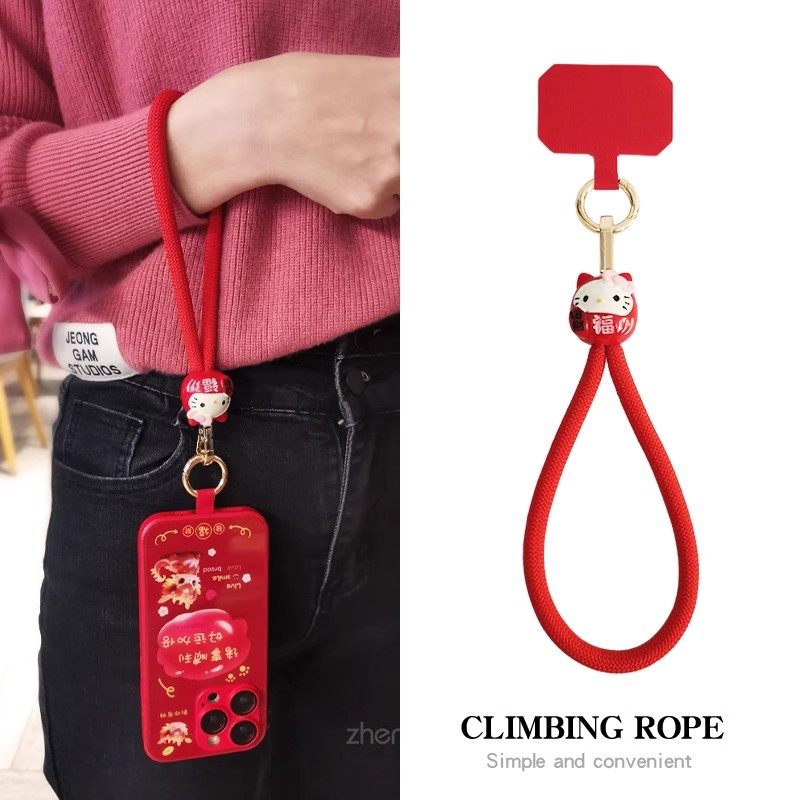 手机挂绳手腕链编织结实可爱招财猫挂件短款吊绳钥匙扣防掉绳男女