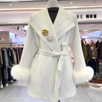 千金风大翻领加厚加绒呢风衣大衣