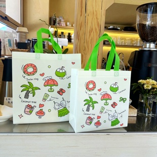 沙滩风情加厚无纺布手提袋浅绿色服装 袋衣服手提袋购物礼品袋 包装