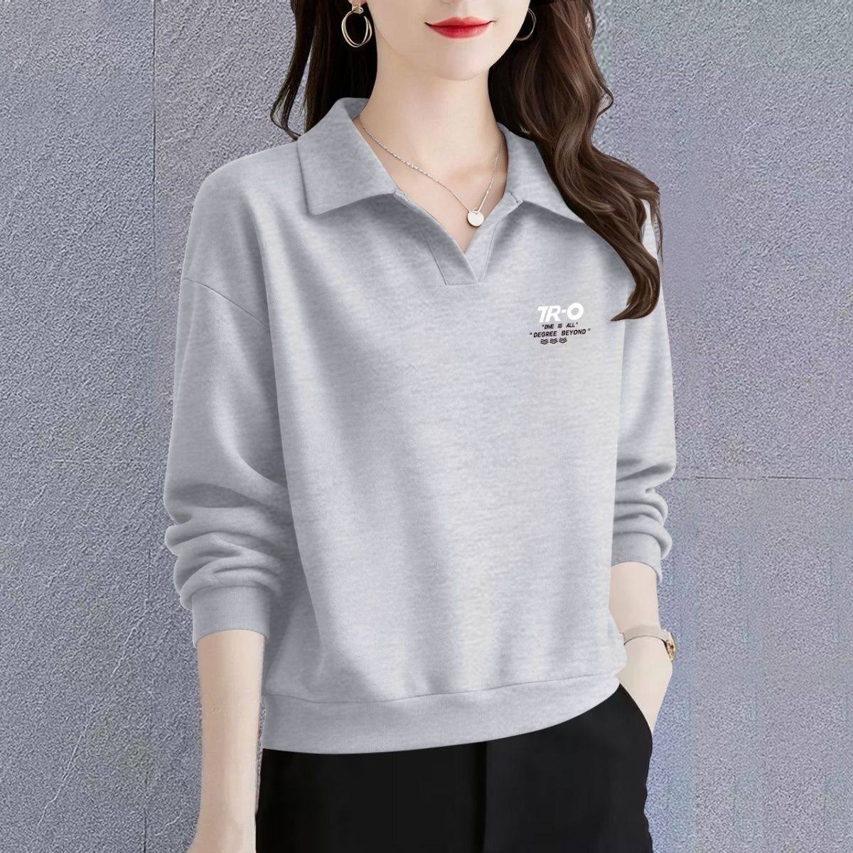 POLO领长袖T恤女宽松显瘦简约印花妈妈装时尚减龄小个子翻领上衣,女装/女士精品,POLO衫,淘宝优惠券,粉丝福利购,淘宝优惠卷