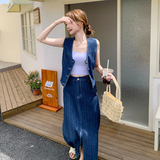 设计感小众时尚牛仔马甲套装裙女2025夏新款轻熟显瘦半身裙两件套，女装套装/套裙，2C007