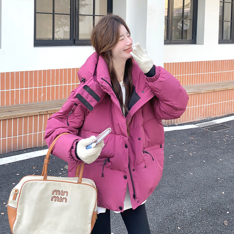 玫粉色甜美减龄白鸭绒羽绒服短外套女冬新款小个子休闲加厚面包服,女装羽绒服,2C007