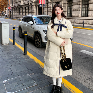 韩系中戏甜美减龄白鸭绒羽绒服女冬新款小个子长过膝加厚宽松外套图片
