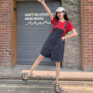 韩版显瘦波点背带裤女夏季2025新款可盐可甜通勤百搭T恤短裤图片