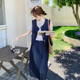 高级感牛仔马甲半身裙三件套女2025夏季新款牛仔连衣裙穿搭一整套，女装套装/套裙，2C007