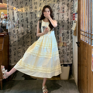 法式温柔风木耳边无袖背心连衣裙女夏2025新款奶黄色独特绝气图片