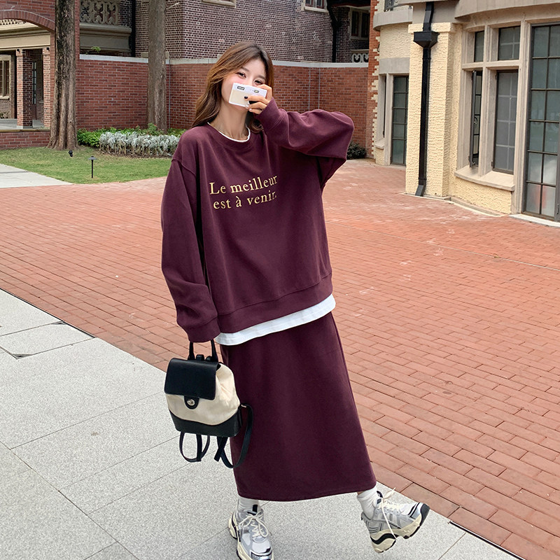 盐甜系穿搭卫衣套装长裙女秋季2025新款款学院风休闲一整套连衣裙,女装套装/套裙,2C007