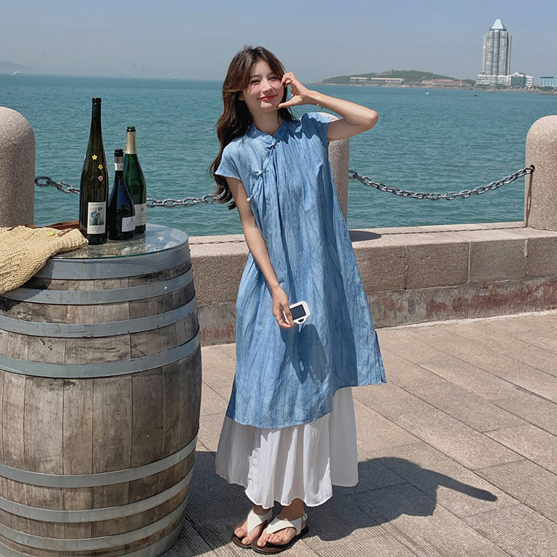 新中式禅意改良旗袍裙女夏季清冷感2025新款国风连衣裙,女装连衣裙,2C007