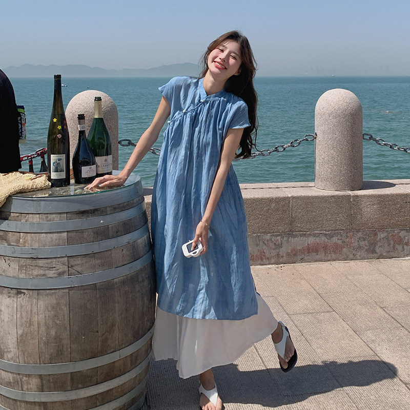 新中式禅意改良旗袍裙女夏季清冷感2025新款国风连衣裙,女装连衣裙,2C007