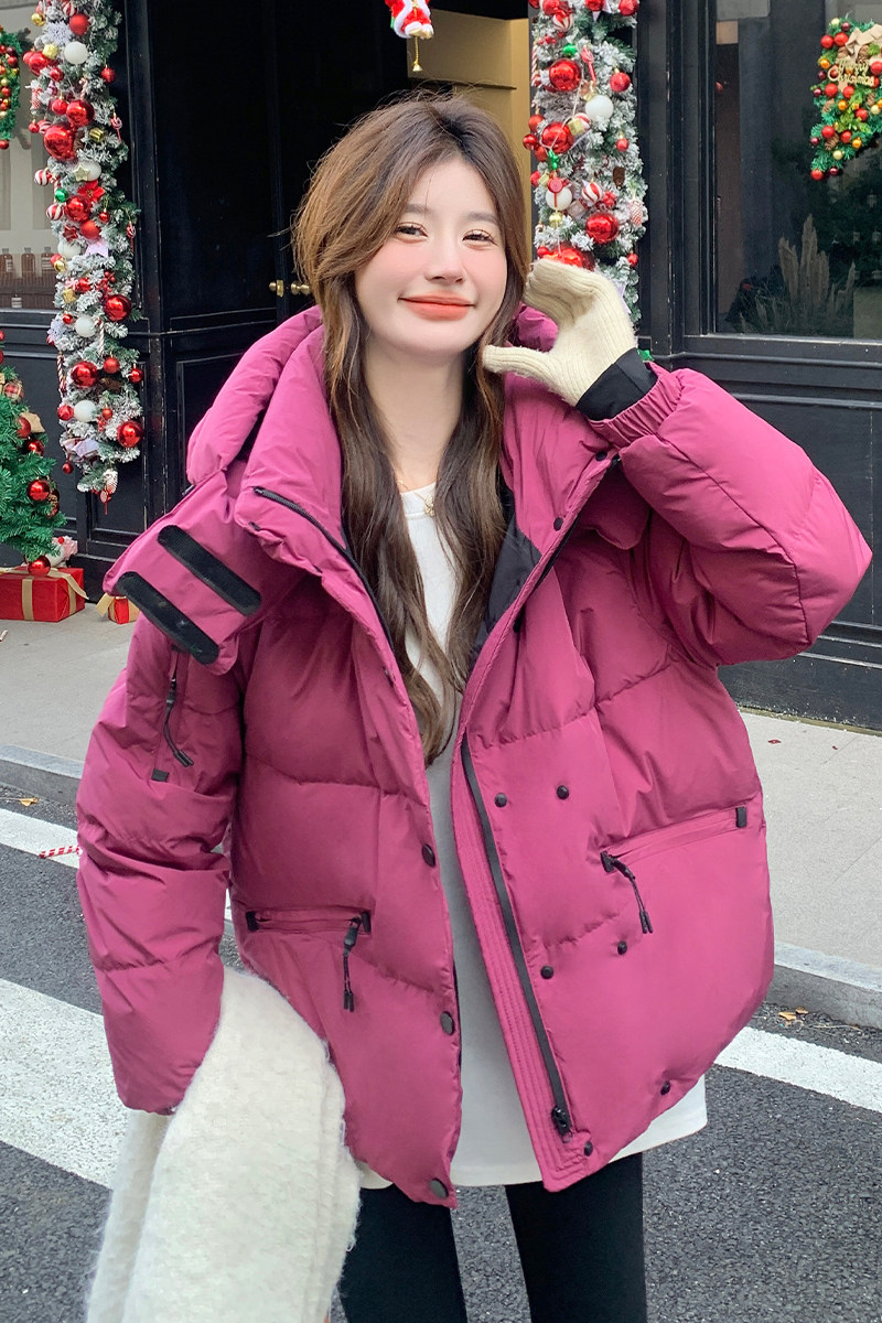 玫粉色连帽羽绒服女冬季新款超好看减龄外套爆款时尚洋气面包服潮,女装羽绒服,2C007