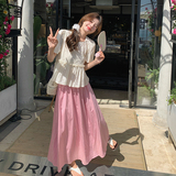 可爱减龄白色开衫女夏季2025新款小个子甜美粉色半身裙，女装连衣裙，2C007