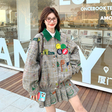 miu系穿搭美式复古格子外套女配百褶短裙2025春夏独特漂亮套装潮，女装套装/套裙，2C007
