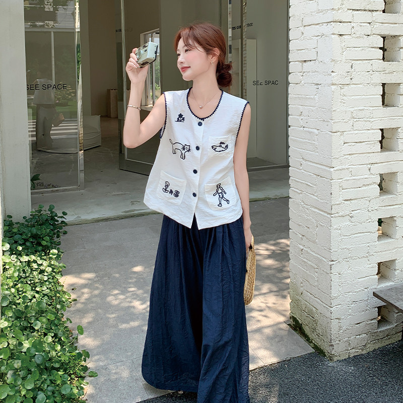 现货刺绣马甲+阔腿裤两件套980-P165-k258,女装套装/套裙,2C007