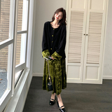 大方得体穿搭新中式丝绒套装裙女春夏2025新款轻熟风碎花裙两件套，女装套装/套裙，2C007