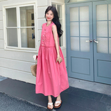 休闲甜美多巴胺无袖连衣裙女2025夏季韩系氛围感单排扣气质背心裙，女装连衣裙，2C007