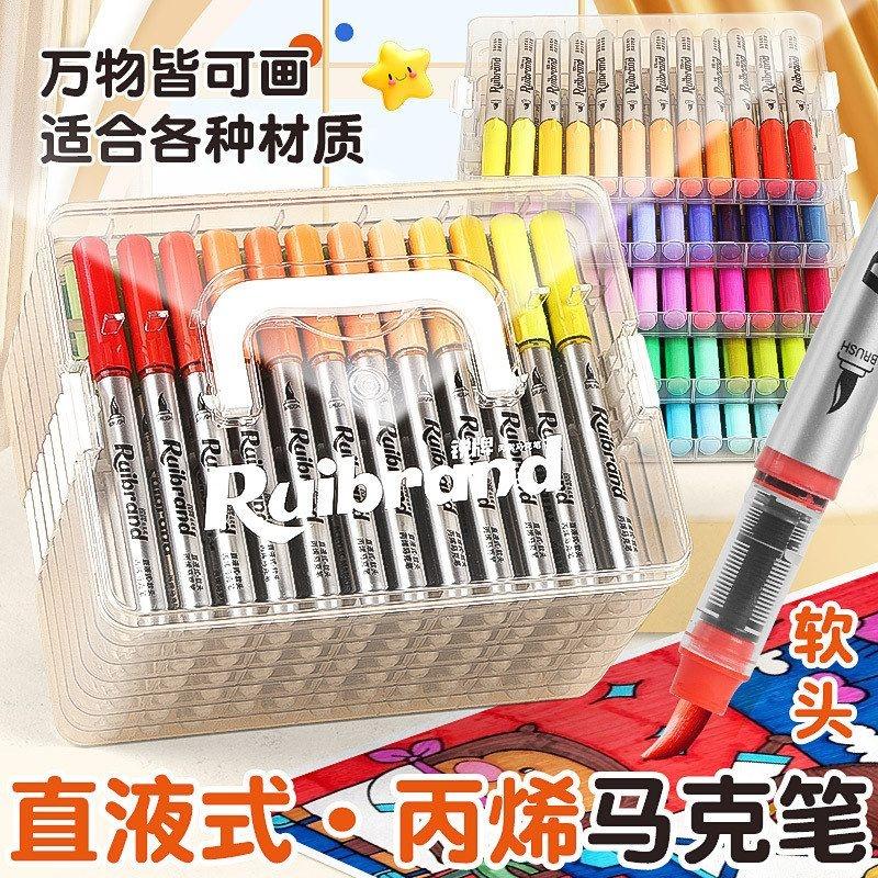 直液式丙烯马克笔软头美术不透色可叠色涂鸦绘画水彩笔白色丙烯笔