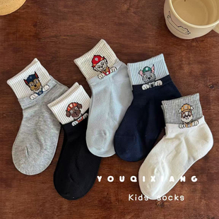 男童袜子春夏薄款无骨儿童汪汪队卡通网眼棉袜男宝宝夏季透气短袜