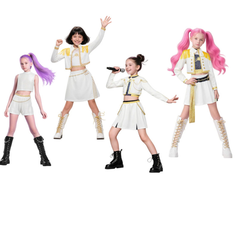 2025亚马逊新款女孩恶魔猎人服装搭配流行歌手3D印花舞台表演服装