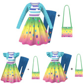 盖比 中大女童长袖 娃娃屋连衣裙 新款 印花 儿童裙 连衣裙 包包