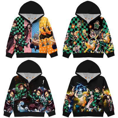 男童长袖拉链连帽外套春秋儿童休闲上衣卡通鬼灭之刃Demonslayer