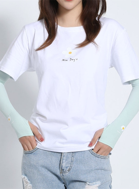 绿色小雏菊冰丝袖套女夏季防晒