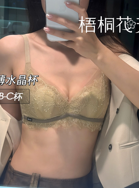 性感棕色内衣女大胸显小水晶杯梧桐花开文胸超薄款胸罩正品65208