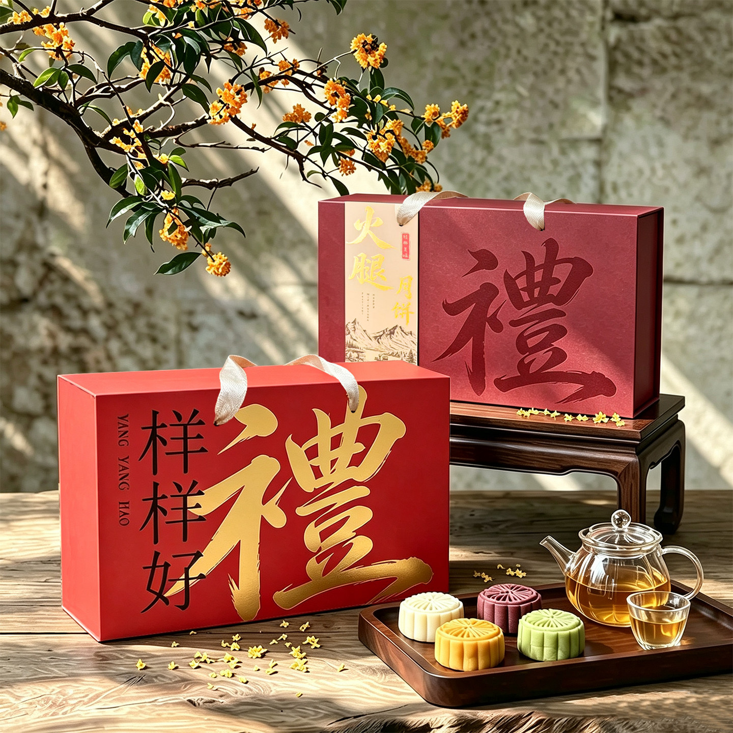 中秋月饼手提礼盒空盒 云腿火腿月饼礼盒大四方盒平顶盒屋顶盒