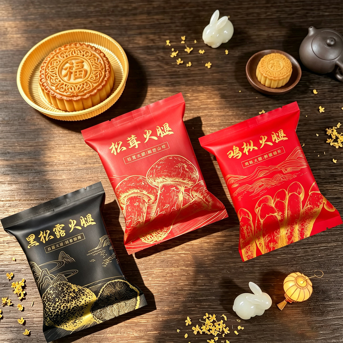 26年新款野生菌火腿月饼袋子 鸡枞松茸干巴菌黑松露牛肝菌火腿袋