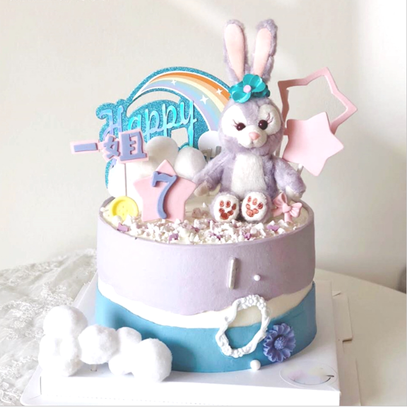 星黛露蛋糕装饰摆件紫色毛绒兔子公仔儿童女孩少女生日甜品台装扮