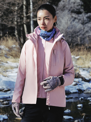 探路者冲锋衣男女 秋冬户外可拆卸三合一登山服TAWI91311/92310