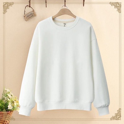 卫衣女秋冬新款加绒纯色上衣潮春季薄款圆领宽松百搭白色长袖爆款