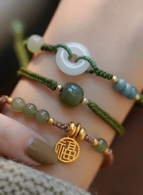 和田玉福牌平安扣手绳女2022新款轻奢复古中国风可调节闺蜜礼物潮