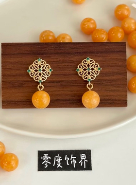国风原创手作宫廷风镂空微镶锆石耳环古风耳钉新中式高级感耳饰品