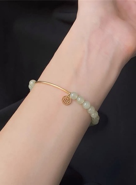 福字圆牌和田玉转运珠手链女2022夏季新款小清新福气满满百搭手饰