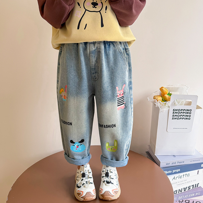女童裤子春秋2025新款洋气中小童时髦春季儿童春装卡通印花