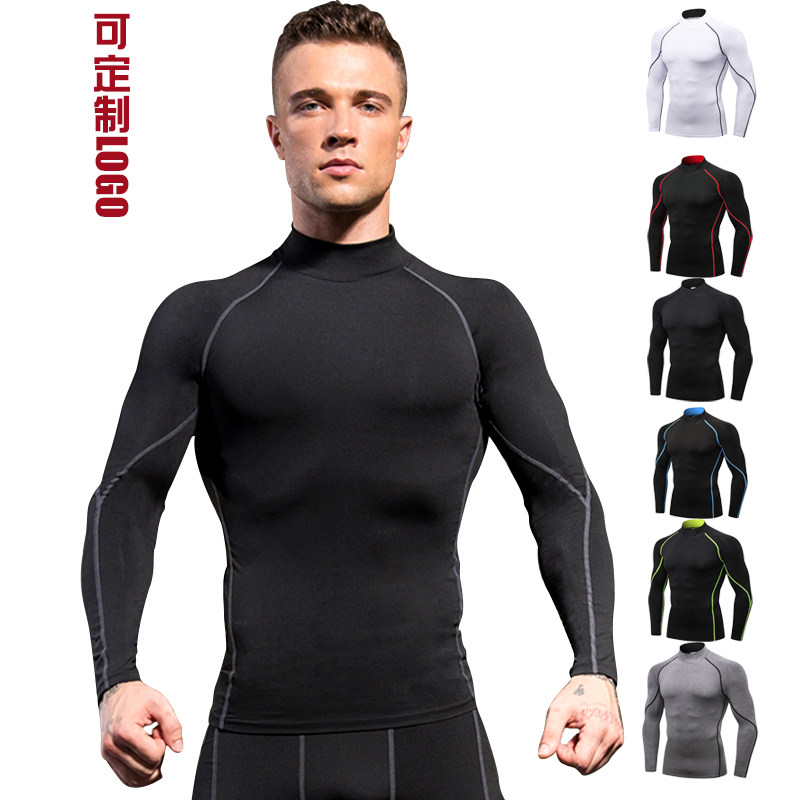 HIGH-NECKED SPORTS FITNESS CLOTHING LONG-SLEEVED TIGHTS MENS SHORT-SLEEVED BASKETBALL RUNNING TOP TRAINING QUICK-DRYING ELASTIC COMPRESSION CLOTHING