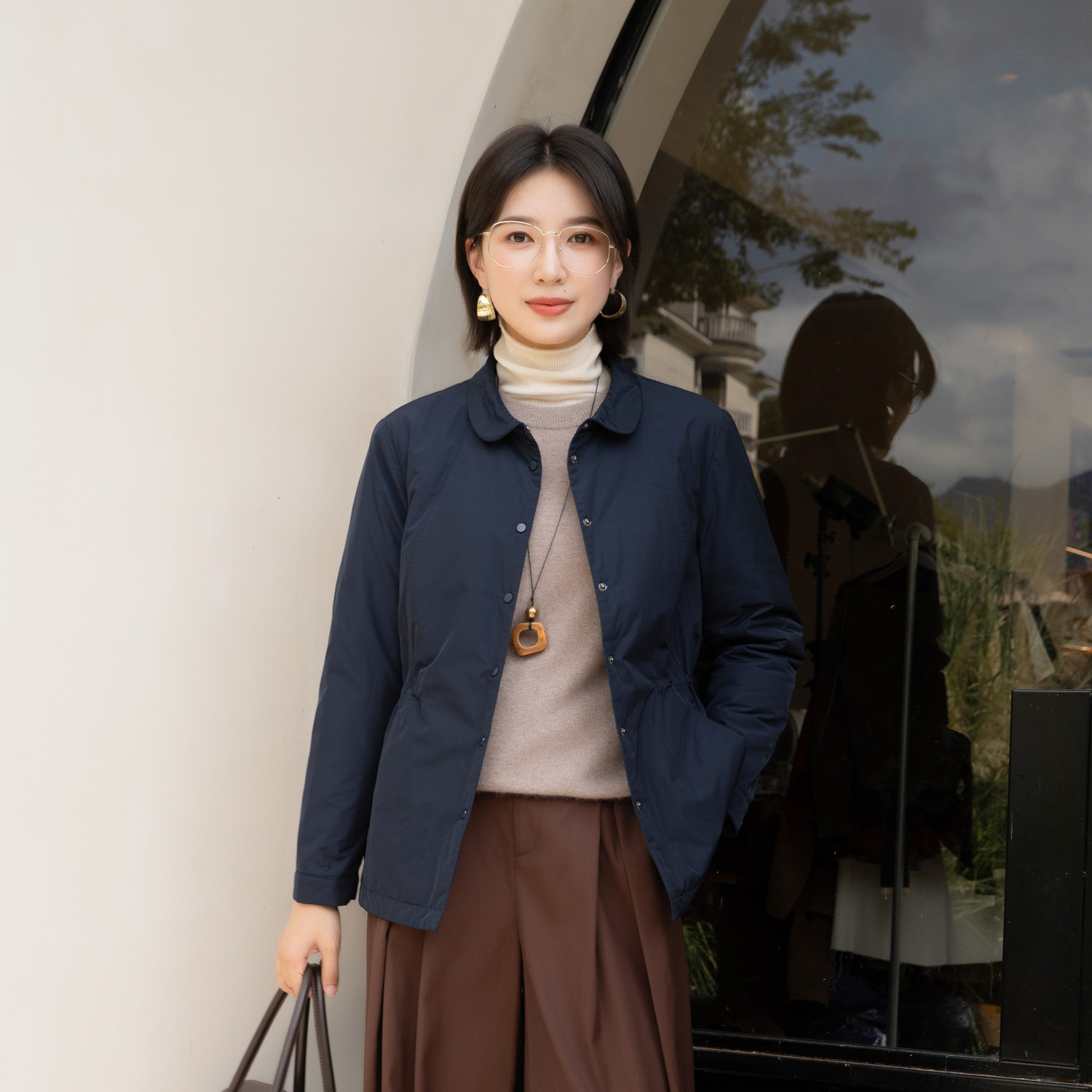 冬季新品女装翻领长袖宽松短棉衣