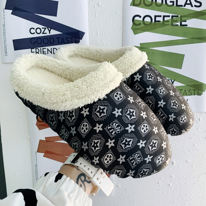 包头棉拖男秋冬季带跟加绒保暖室内防滑包跟厚底居家面包家用