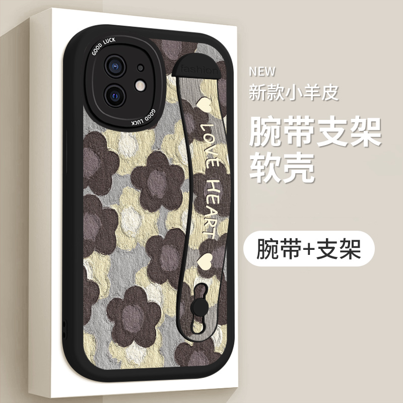 适用苹果11手机壳ip11promax个性6.1寸腕带支架a2223新款小羊皮A2217简约a2220防摔苹果11pro超薄女保护套男