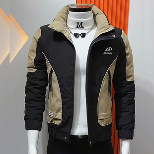 新款 修身 时尚 棉衣韩版 高级感拼色加厚保暖显瘦百搭棉服潮 男士 冬季