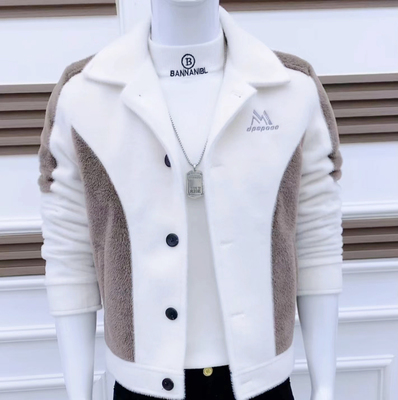 2023冬装男士夹克金貂绒加绒加厚保暖撞色拼接抖音快手同款外套潮