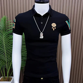 修身 夏男士 T恤休闲时尚 Polo衫 字母印花潮牌百搭弹力纯棉体恤 短袖
