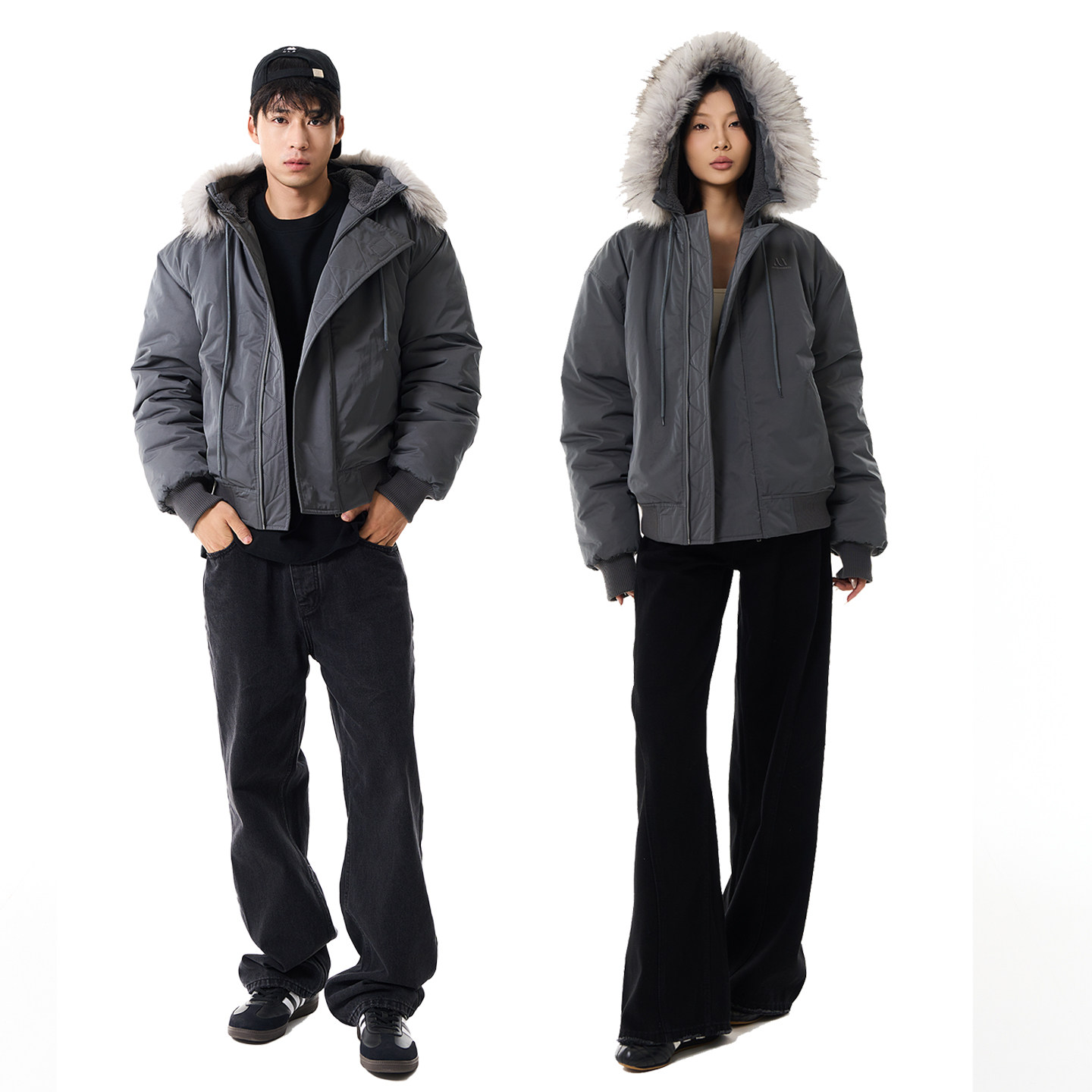 MARMORRIS灰色毛领派克服外套
