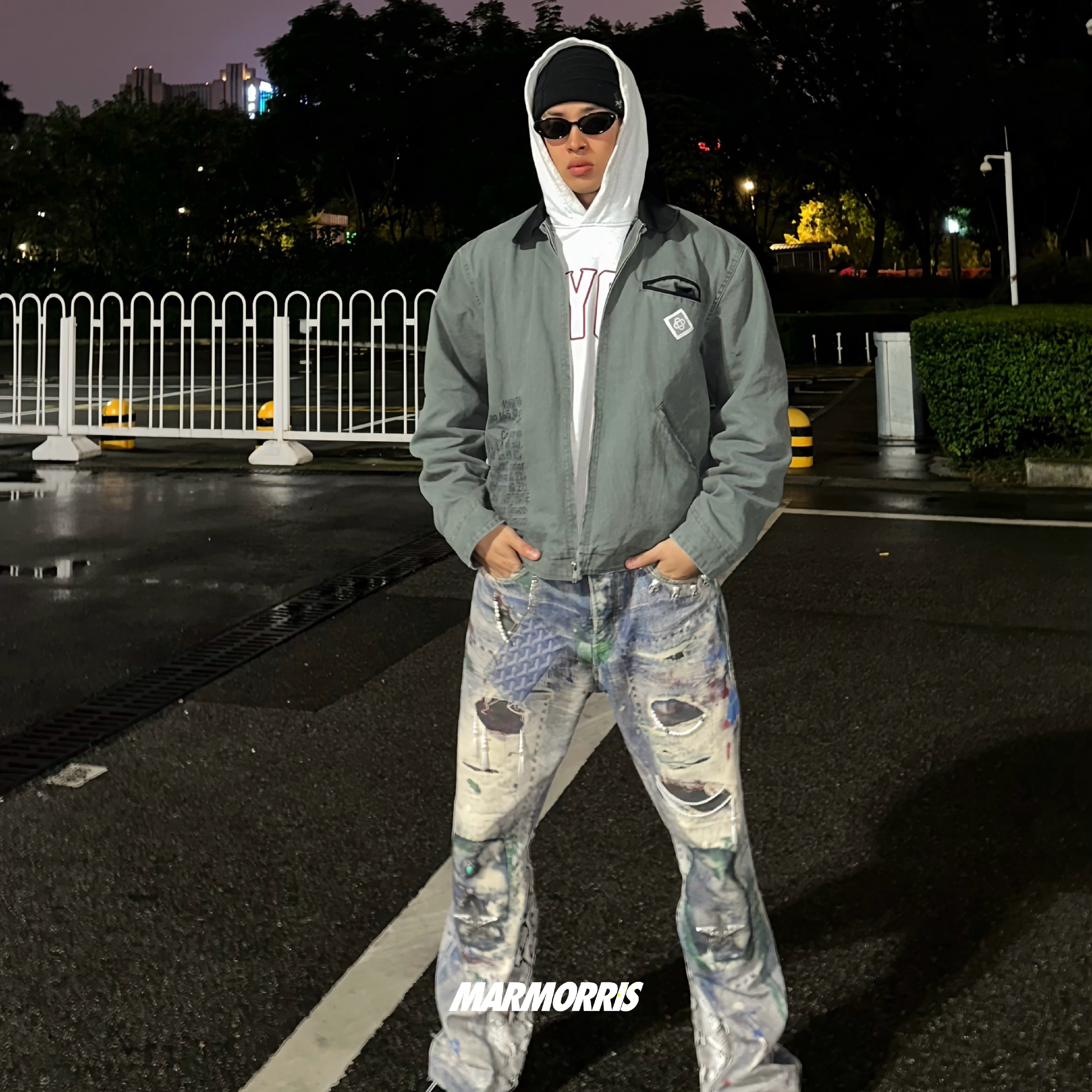 水洗做旧破坏印花工装夹克