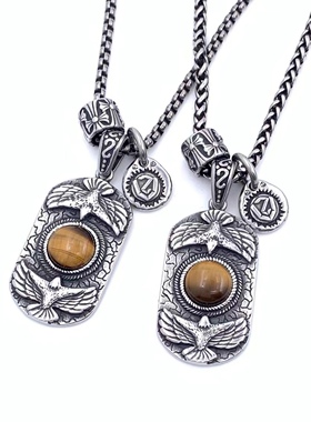 复古虎眼石项链毛衣链钛钢男