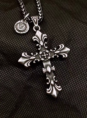 原创十字架项链钛钢毛衣链男