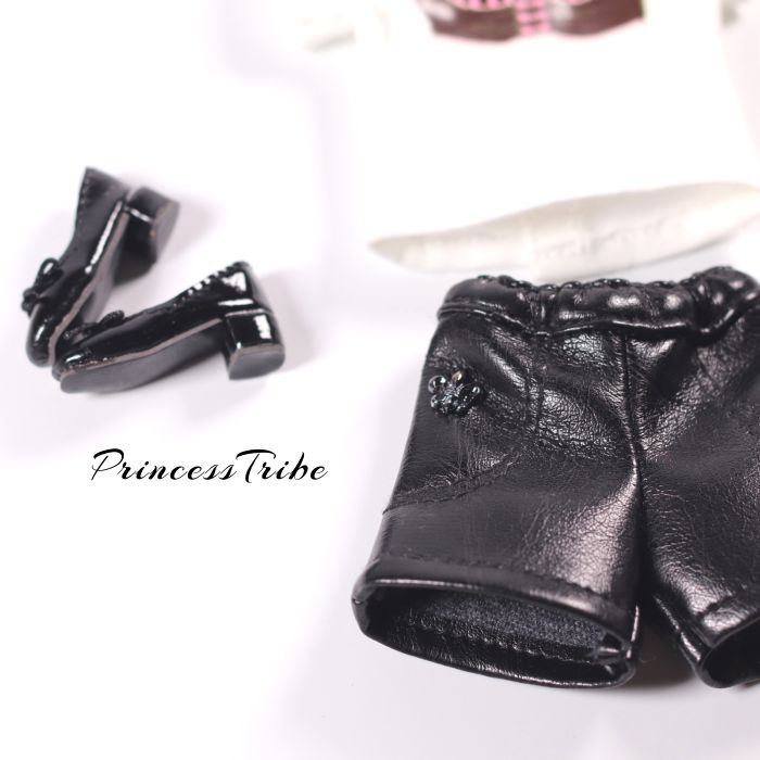 福利blythe小布娃娃皮裤短裤黑白秋冬裤子licca丽佳/ob24松紧a字