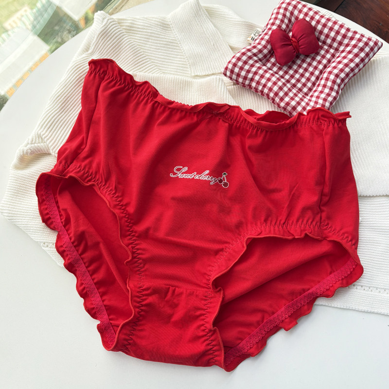 大码纯棉红内裤女高腰新年内裤